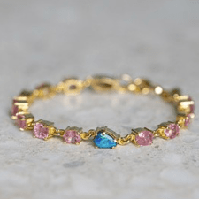 Luxury Promise One-off Bracelet in 18ct Yellow Gold with: Pink Spinels Boulder Opals from QLD