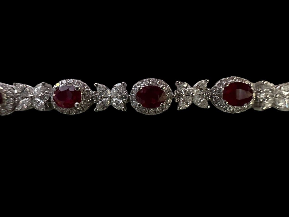 Luxury Promise "Pigeon Blood" Ruby and White Diamond Bracelet set in 18K White Gold
