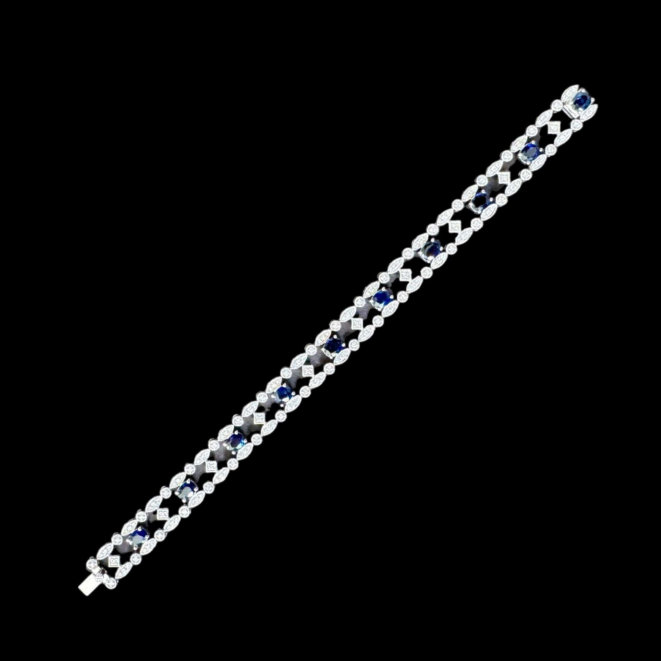 Luxury Promise Royal Blue Oval Sapphire & Diamond Bracelet set in 18K White Gold