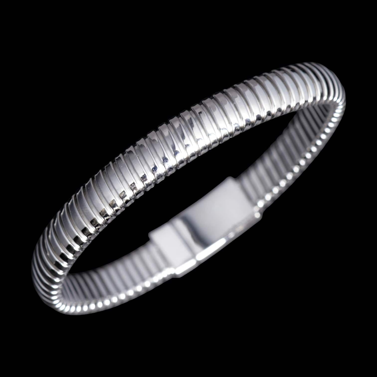 Luxury Promise Silver 925 Wide Bar Stretch Bracelet, Made in Italy 8mm 14.36g