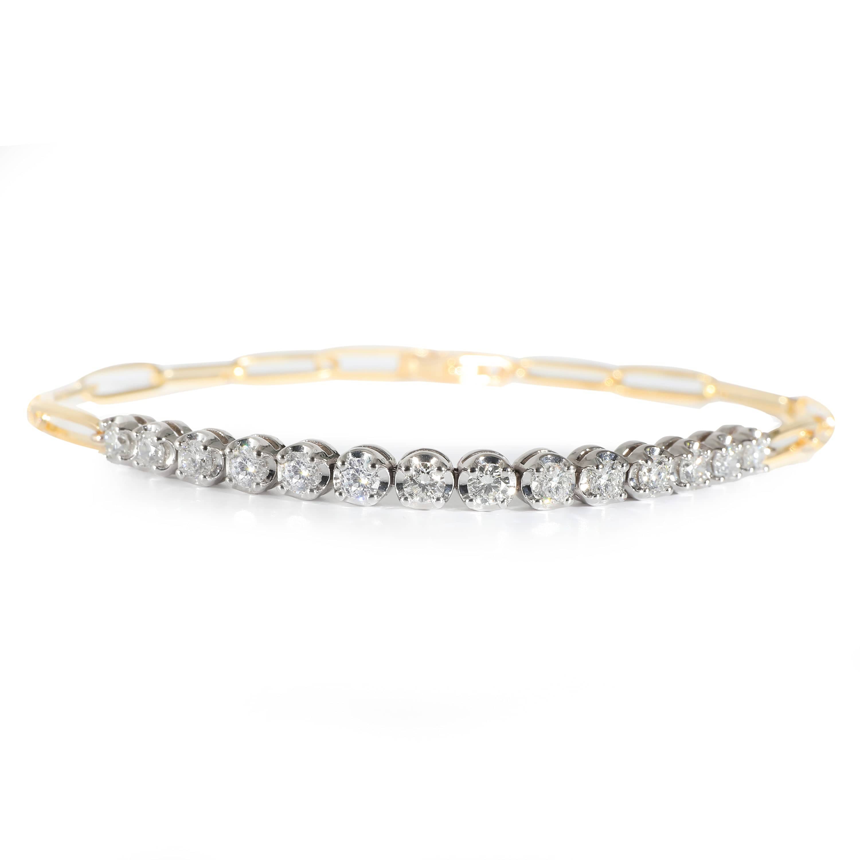 Luxury Promise Diamond Paper Clip Bracelet in 14K Yellow & White Gold 0.90 ctw