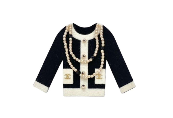 Luxury Promise Chanel Classic Black/White Jacket with Pearls Brooch