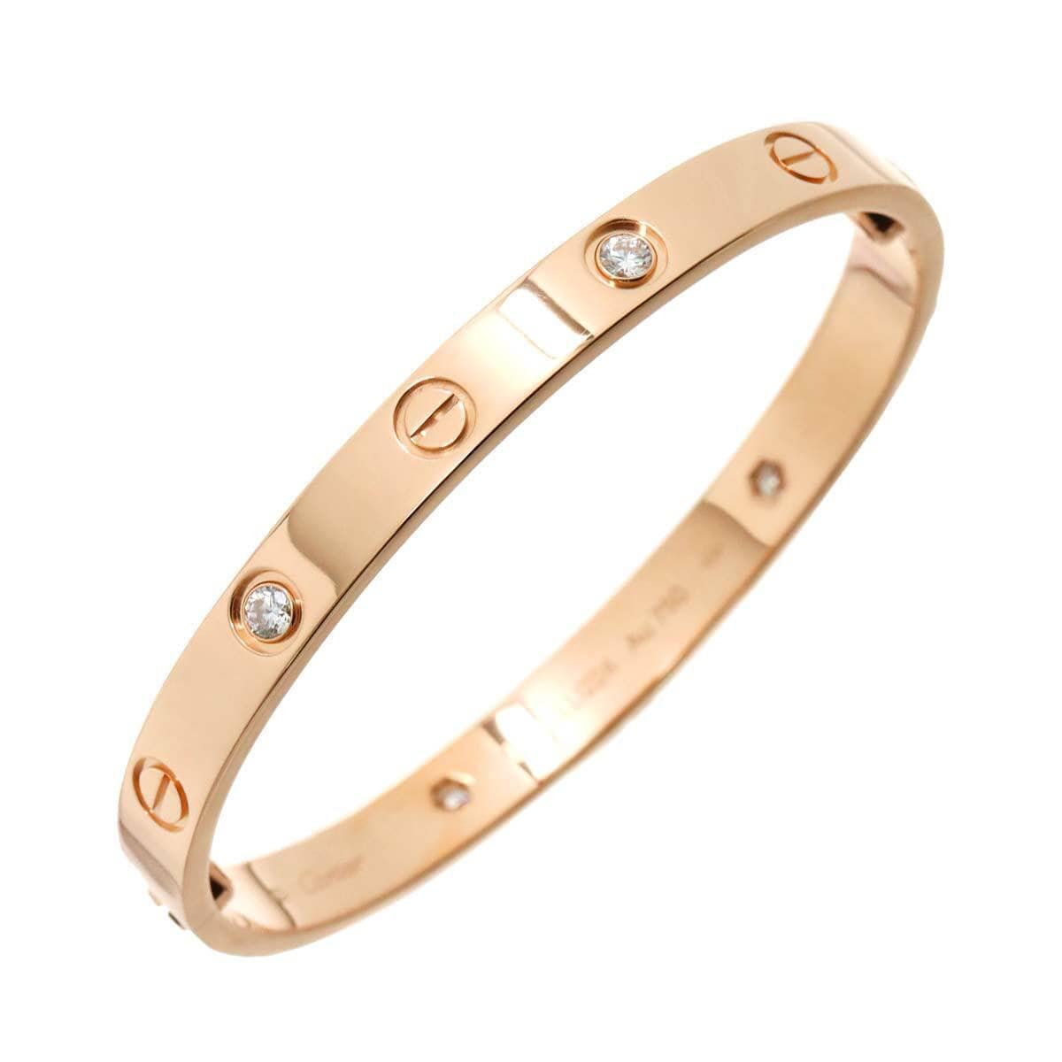 Luxury Promise Cartier Love Bracelet Bangle Diamond 4P 18K Pink Gold 750 Size16 90228239