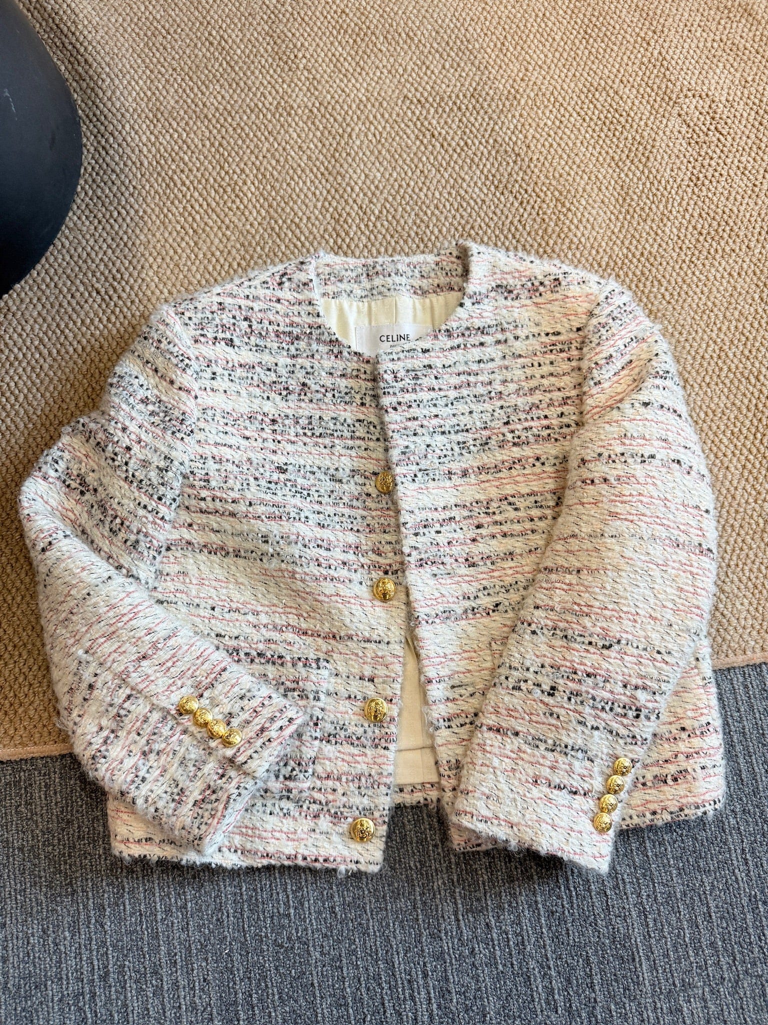 Luxury Promise Celine Cream Wool Blend Chausseur Tweed Jacket- Size 34