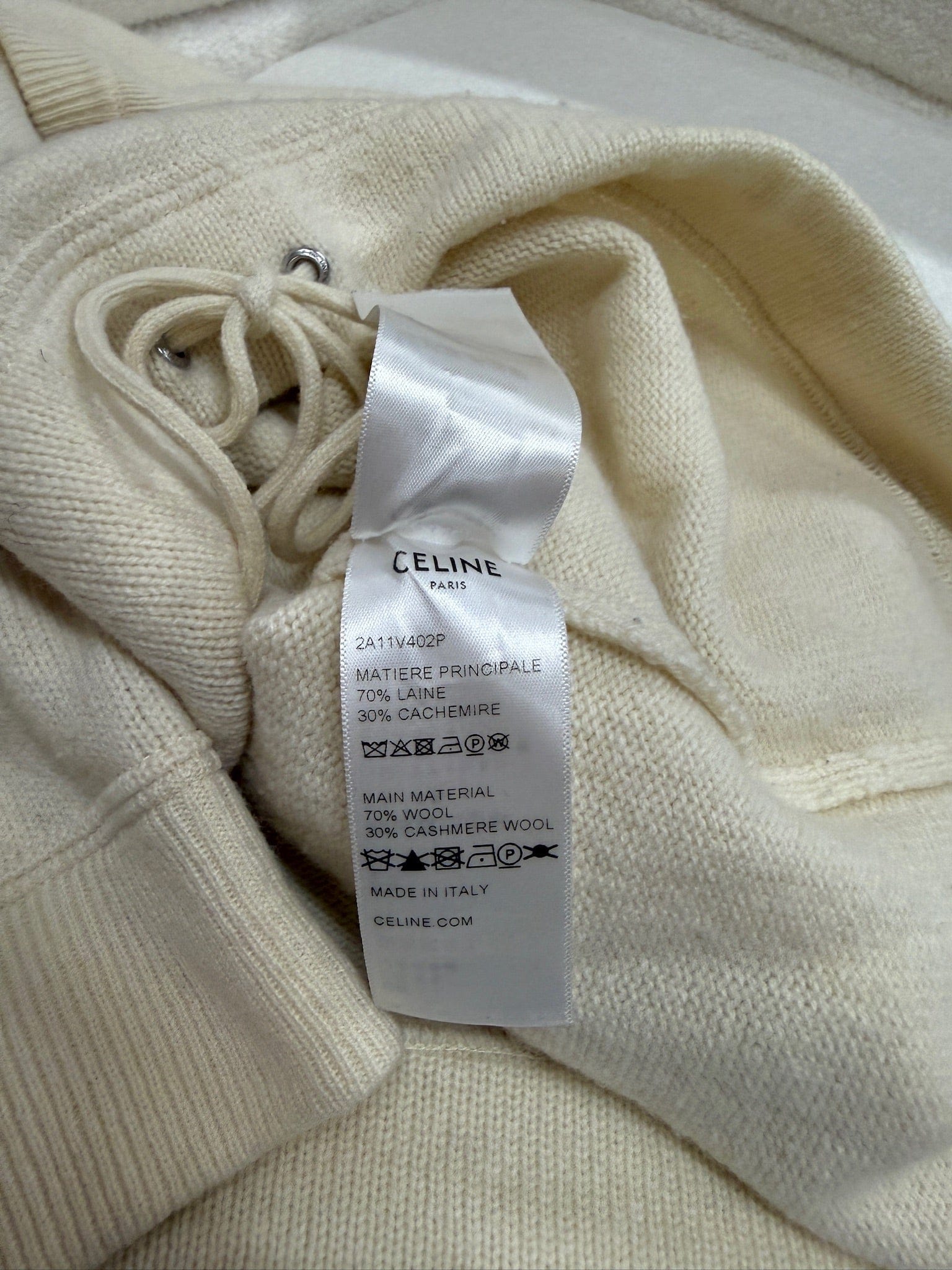 LUXURY PROMISE Celine Logo Wool Knit Sweater - Ecru / Black - Size M