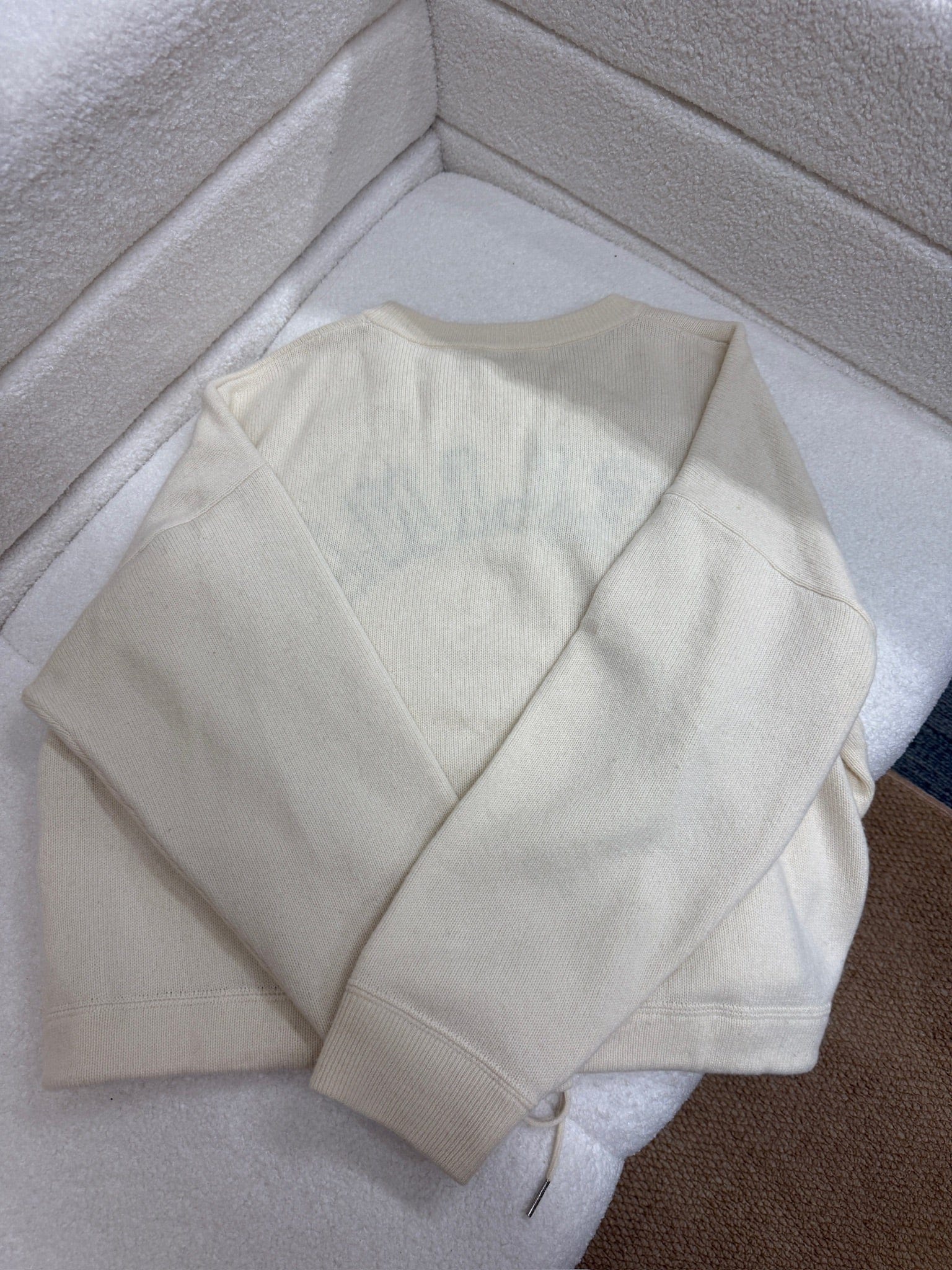 LUXURY PROMISE Celine Logo Wool Knit Sweater - Ecru / Black - Size M