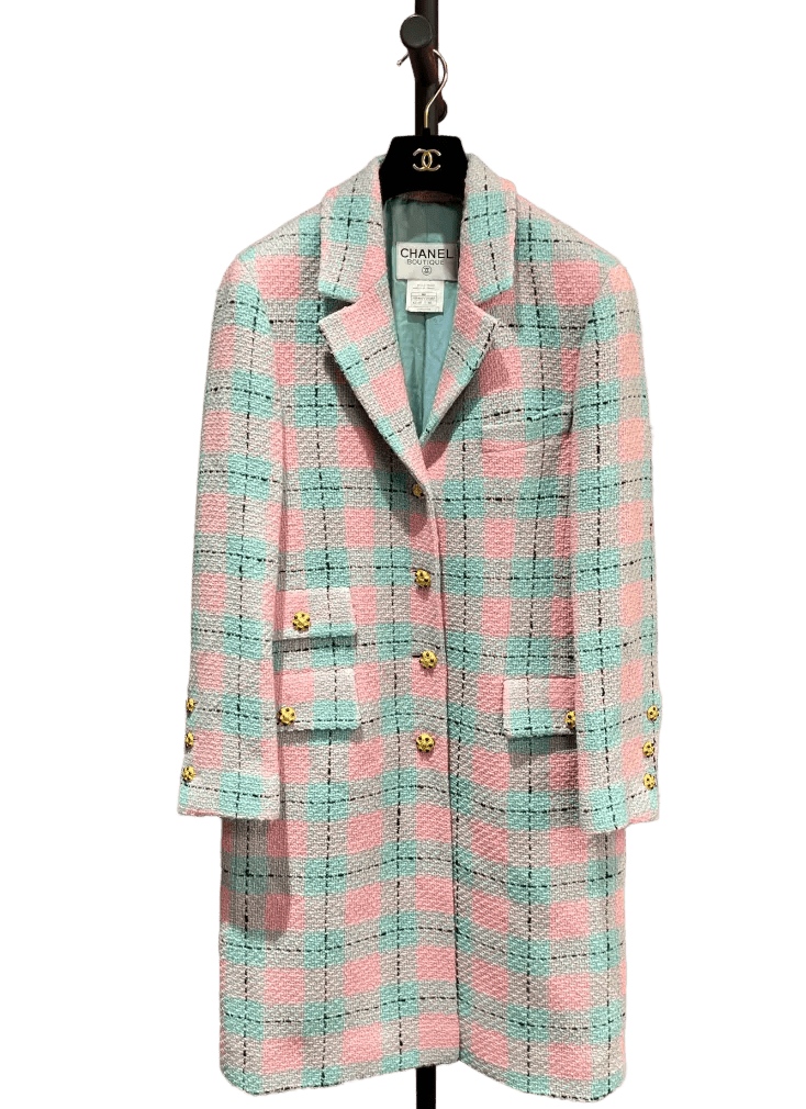 Luxury Promise CHANEL 1996A PINK BLUE LONG JACKET 40 FT102080