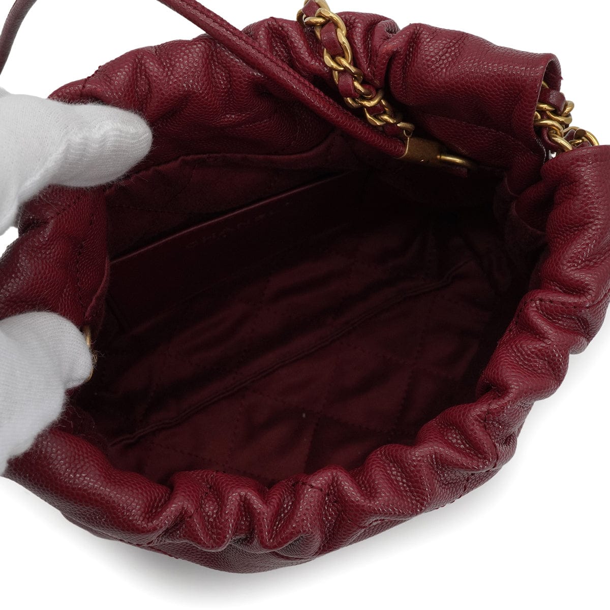 LUXURY PROMISE CHANEL 22 MINI CHAIN SHOULDER BAG BORDEAUX CAVIAR SKIN GOLD HARDWARE 90335879