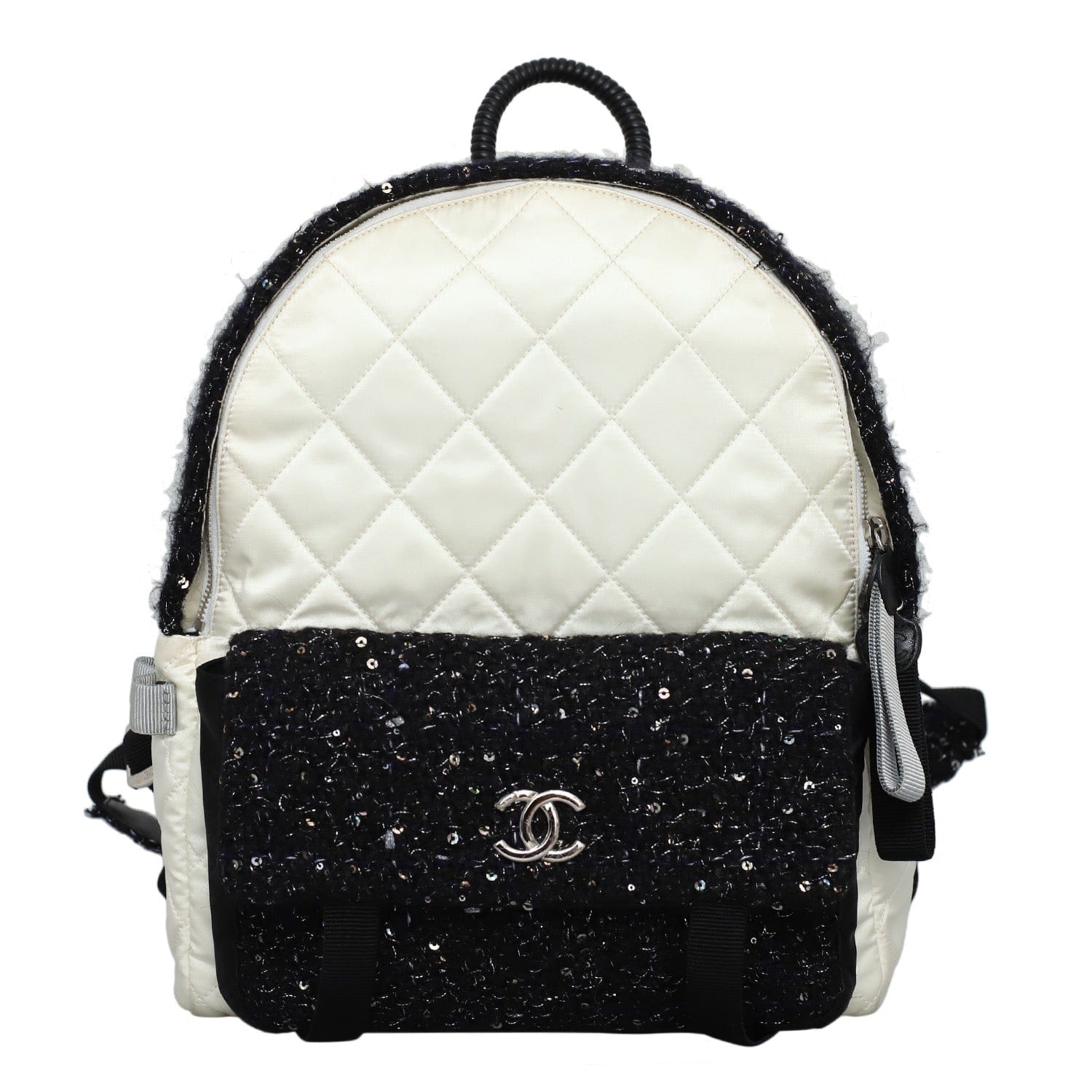 Luxury Promise Chanel Black/White Quilted Nylon & Tweed Backpack