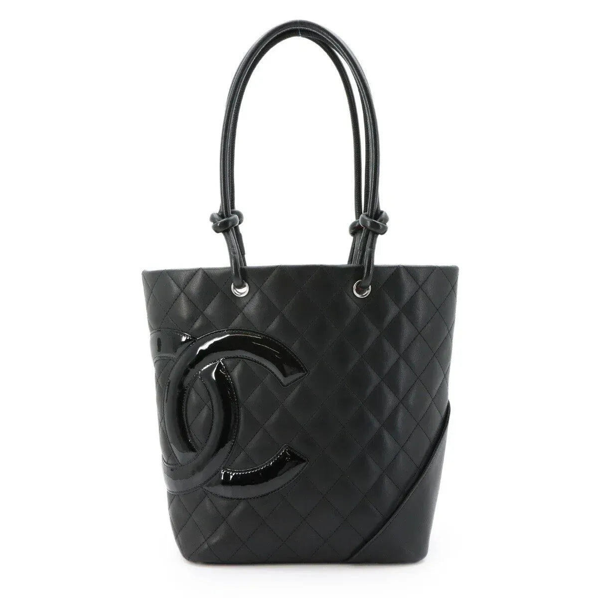 LUXURY PROMISE CHANEL Cambon Line Medium Tote Bag Leather Enamel Black A25167 Purse 90320643