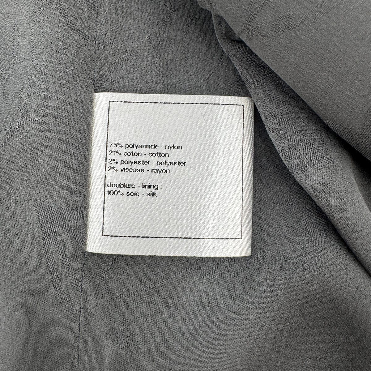 LUXURY PROMISE CHANEL CAMELLIA COCO BUTTON TWEED JACKET GRAY NYLON 50 P51 RTW 90303319