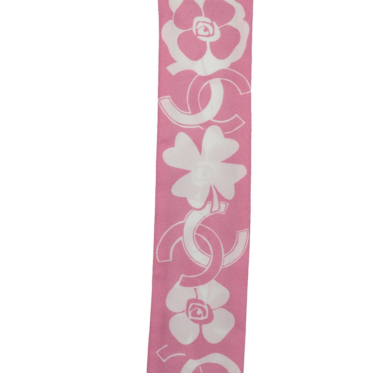 LUXURY PROMISE CHANEL CAMELLIA PATTERN SCARF HAIR BAND PINK WHITE SILK ACCESSORY 90339429