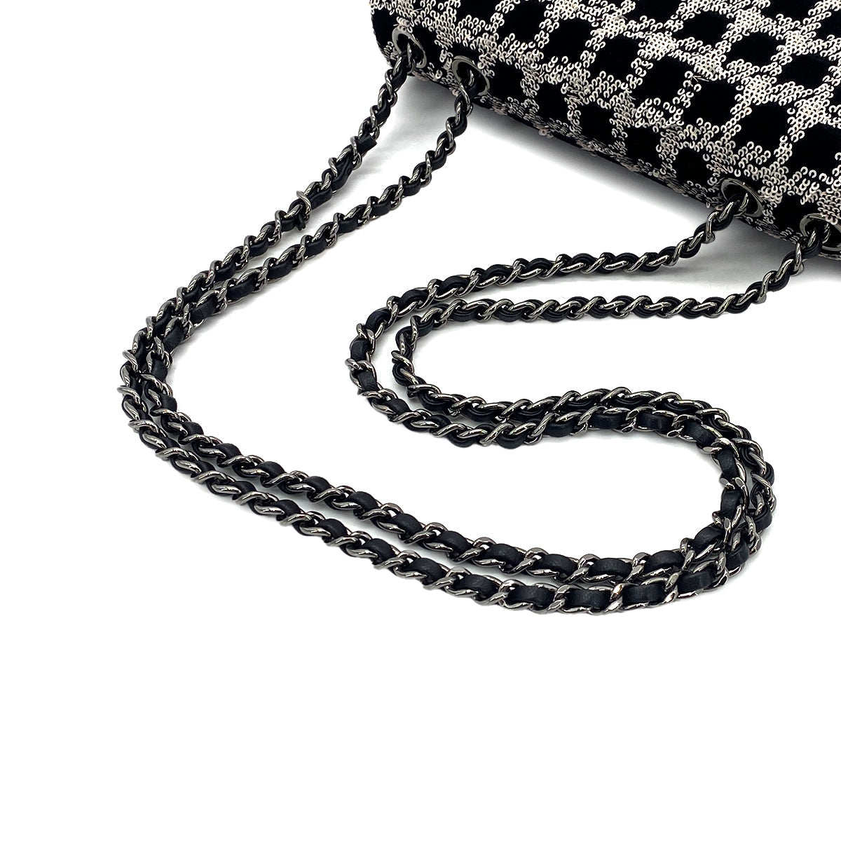 LUXURY PROMISE CHANEL CHAIN SHOULDER BAG BLACK VELOR SEQUINS 90287108