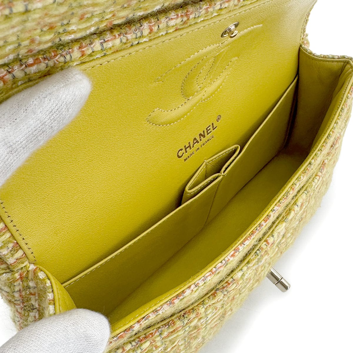 LUXURY PROMISE CHANEL CHAIN SHOULDER BAG YELLOW GREEN TWEED 90271986