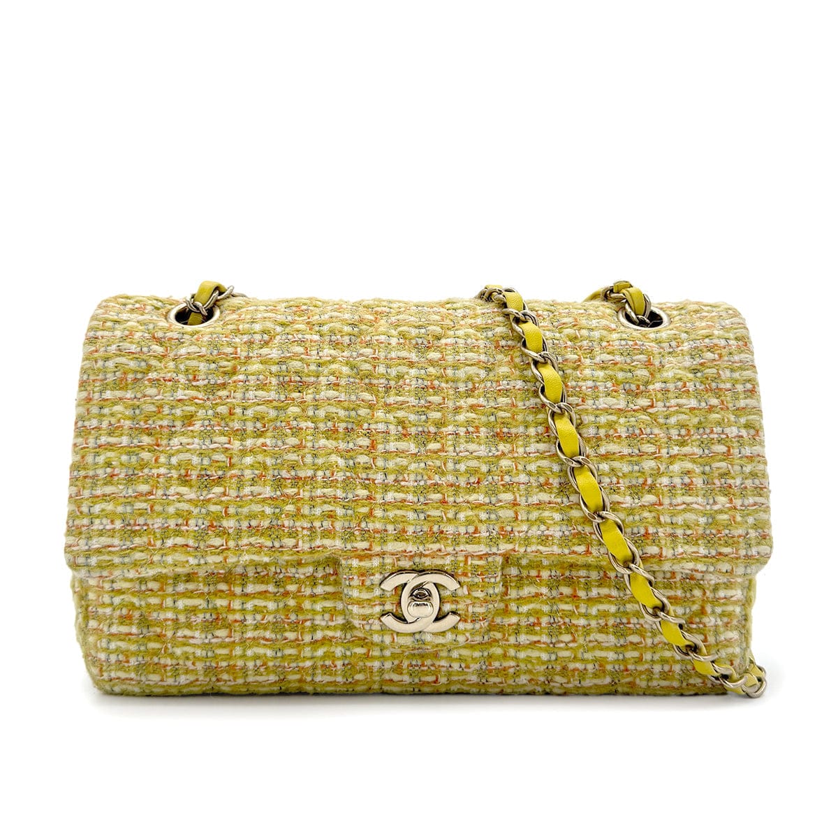 LUXURY PROMISE CHANEL CHAIN SHOULDER BAG YELLOW GREEN TWEED 90271986