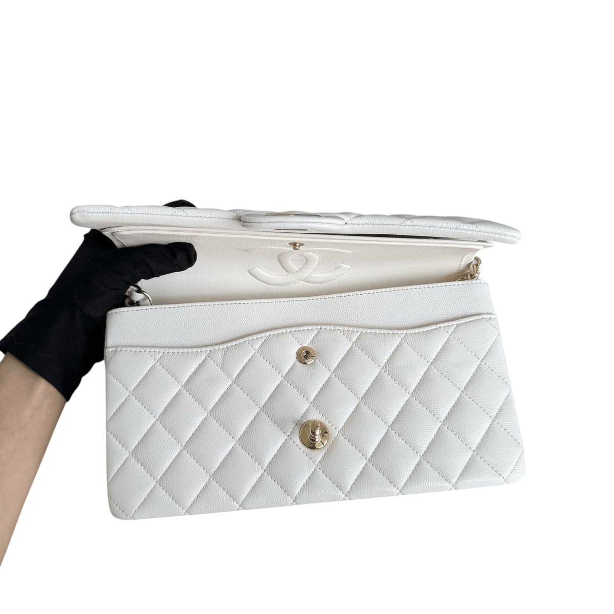 Luxury Promise Chanel Classic Flap Medium - Caviar 25CM Quilted White Gold Hardware Series 31