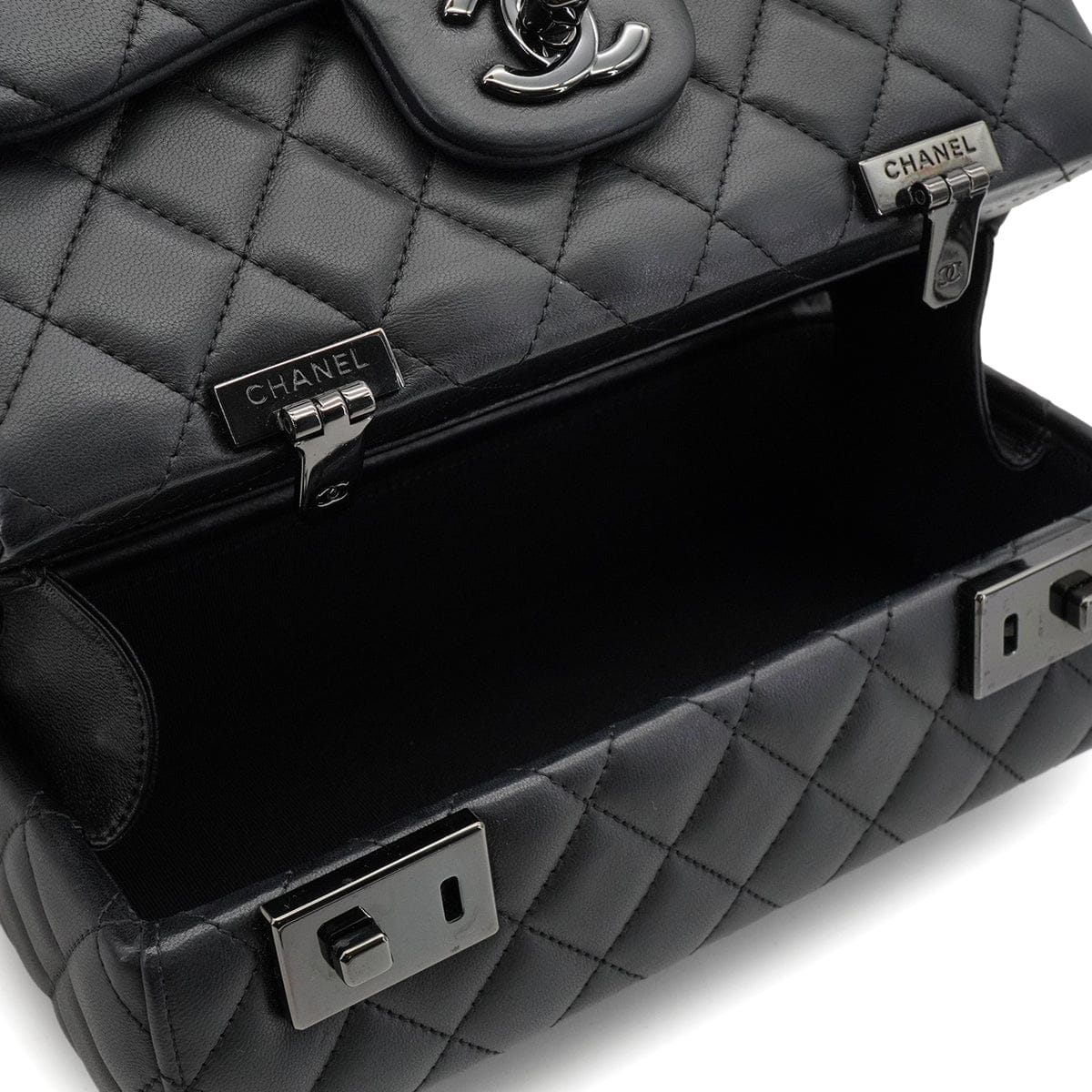 LUXURY PROMISE CHANEL COCKPIT FLAP CHAIN SHOULDER BAG BLACK LAMB SKIN BLACK HARDWARE 90341898