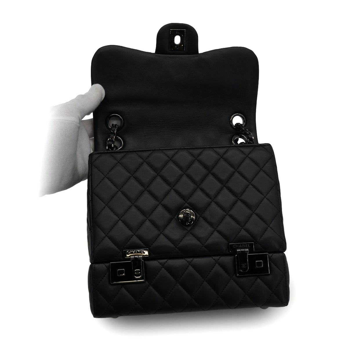 LUXURY PROMISE CHANEL COCKPIT FLAP CHAIN SHOULDER BAG BLACK LAMB SKIN BLACK HARDWARE 90341898