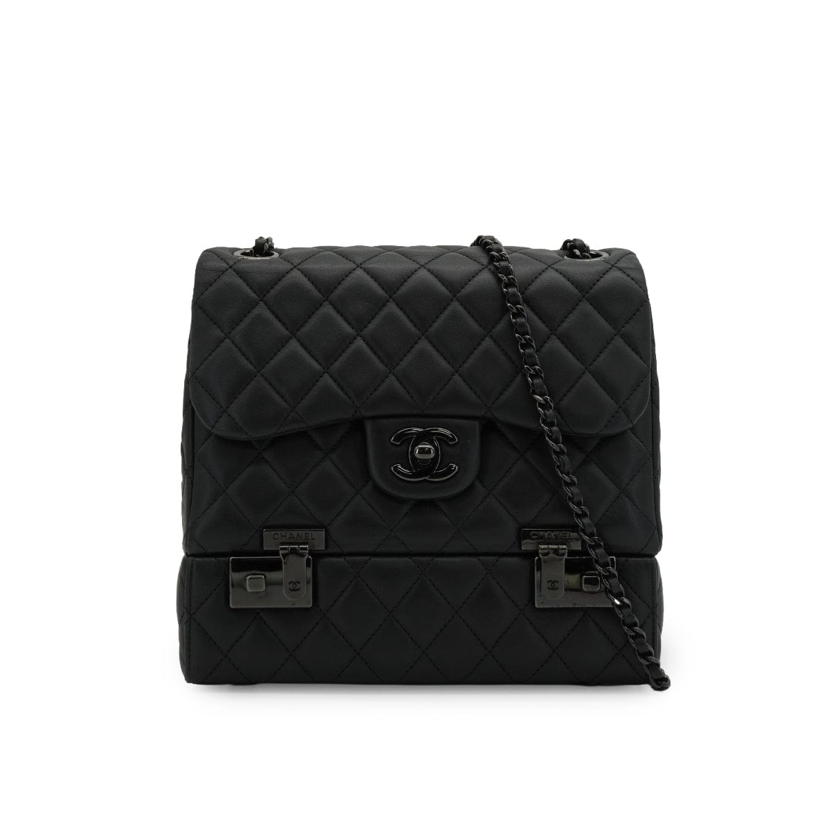 LUXURY PROMISE CHANEL COCKPIT FLAP CHAIN SHOULDER BAG BLACK LAMB SKIN BLACK HARDWARE 90341898