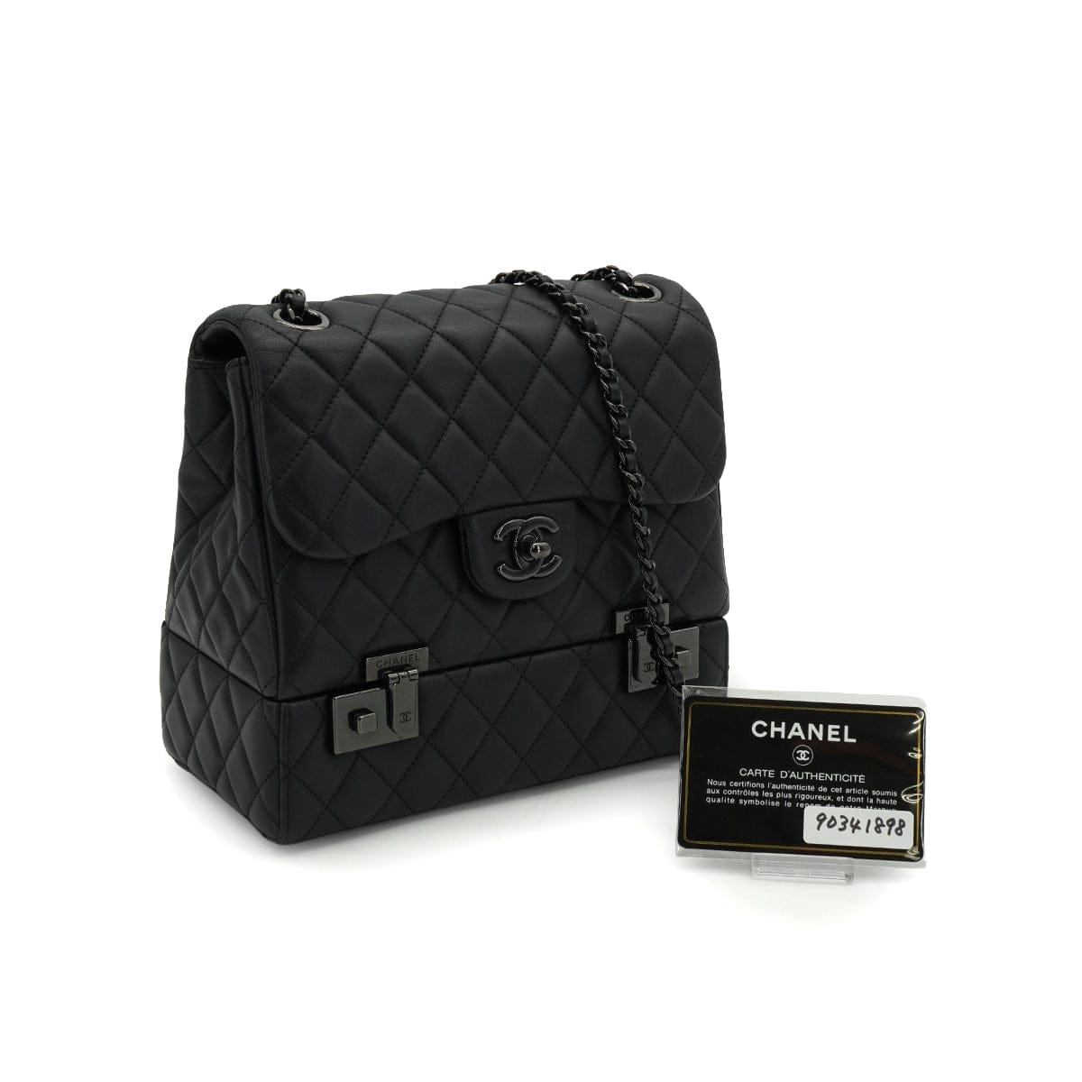 LUXURY PROMISE CHANEL COCKPIT FLAP CHAIN SHOULDER BAG BLACK LAMB SKIN BLACK HARDWARE 90341898