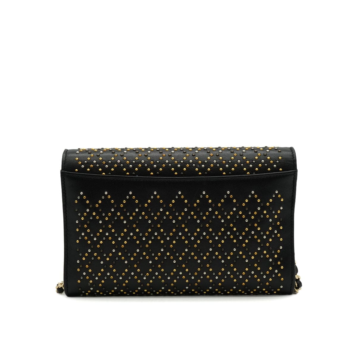 LUXURY PROMISE CHANEL COCOMARK LONG WALLET STUDS BLACK LAMB SKIN GOLD HARDWARE 90340477