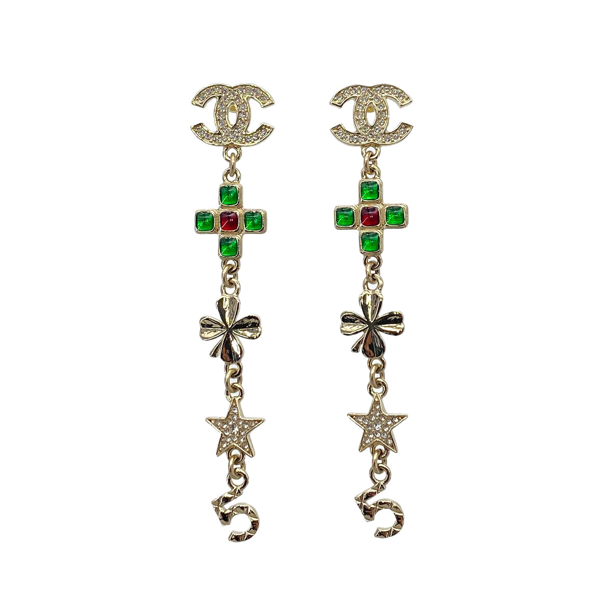 LUXURY PROMISE CHANEL EARRINGS COCOMARK STAR CLOVER NO.5 COLOR STONE RHINESTONE SWING ACCESSORY B23C 90272871