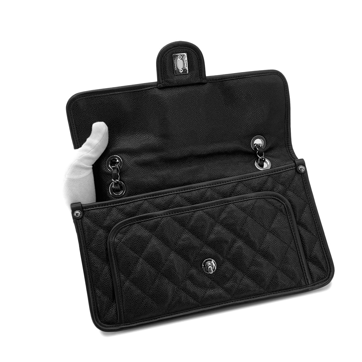 LUXURY PROMISE CHANEL FRENCH RIVIERA MATELASSE CHAIN SHOULDER BAG BLACK CAVIAR SKIN 90287247