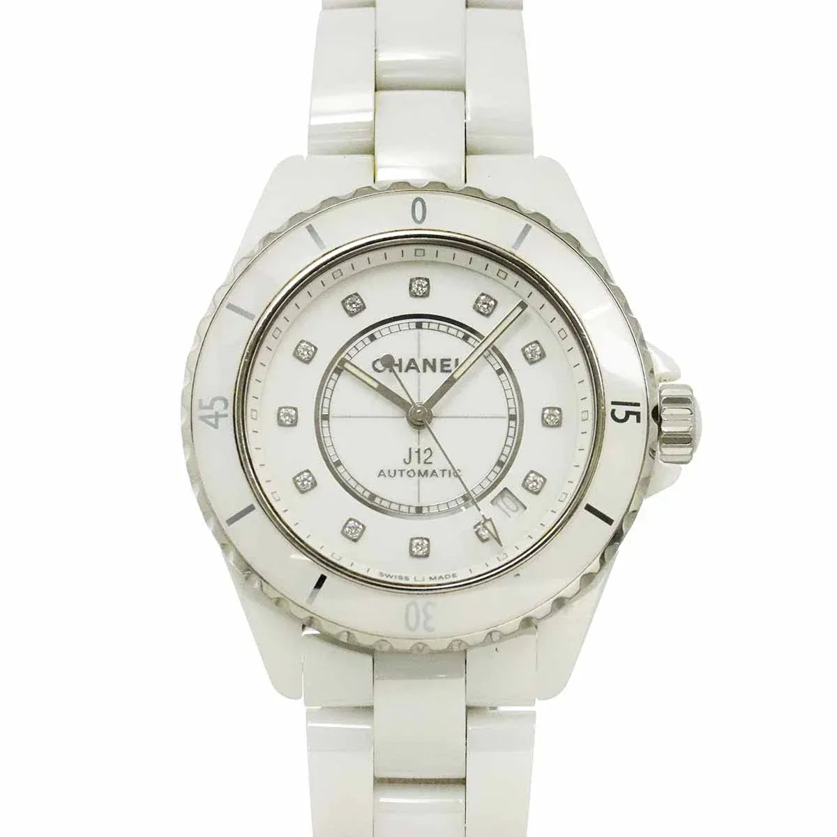 LUXURY PROMISE CHANEL J12 38mm H5705 12P Diamond Men's Watch, Date, White Ceramic, Automatic Movement, Chanel 90338722