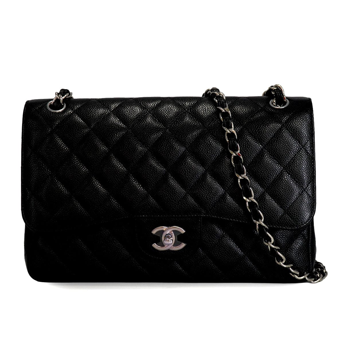 LUXURY PROMISE CHANEL JUMBO MATELASSE 30 CHAIN SHOULDER BAG BLACK CAVIAR SKIN SILVER HARDWARE 90342415