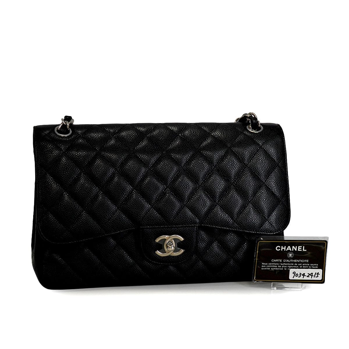 LUXURY PROMISE CHANEL JUMBO MATELASSE 30 CHAIN SHOULDER BAG BLACK CAVIAR SKIN SILVER HARDWARE 90342415