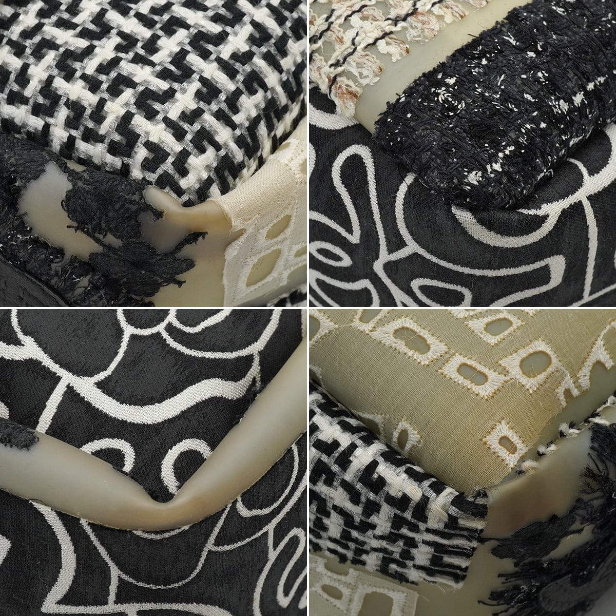 LUXURY PROMISE CHANEL JUMBO PATCHWORK COCOMARK FLOWER CHAIN SHOULDER BAG BLACK WHITE PVC TWEED SILVER HARDWARE 90341912