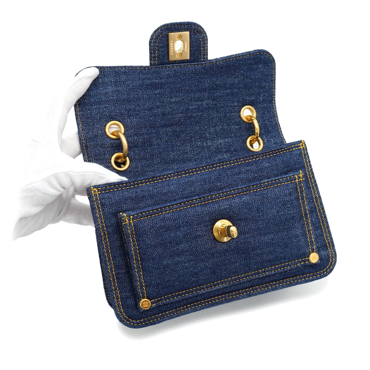 LUXURY PROMISE CHANEL MATELASSE CHAIN SHOULDER BAG BLUE DENIM GOLD HARDWARE 90341448