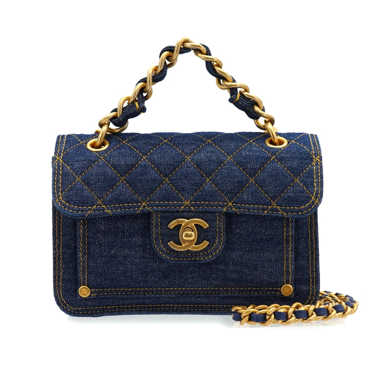 LUXURY PROMISE CHANEL MATELASSE CHAIN SHOULDER BAG BLUE DENIM GOLD HARDWARE 90341448