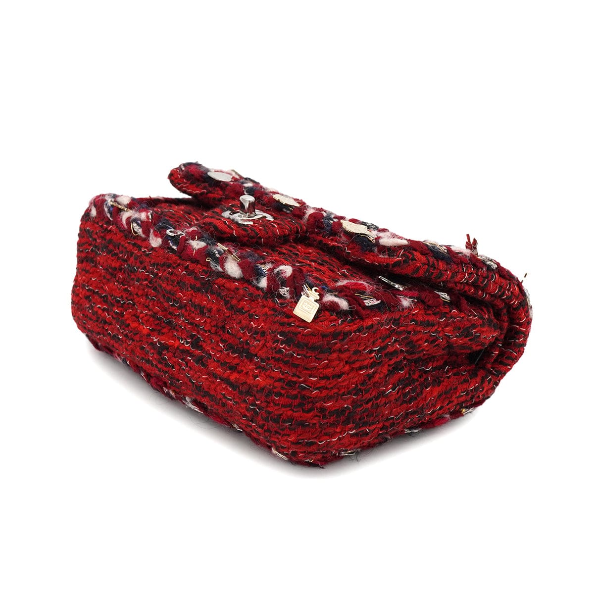 LUXURY PROMISE CHANEL MATELASSE CHAIN SHOULDER BAG ICON CHARM RED TWEED SILVER HARDWARE 90331401