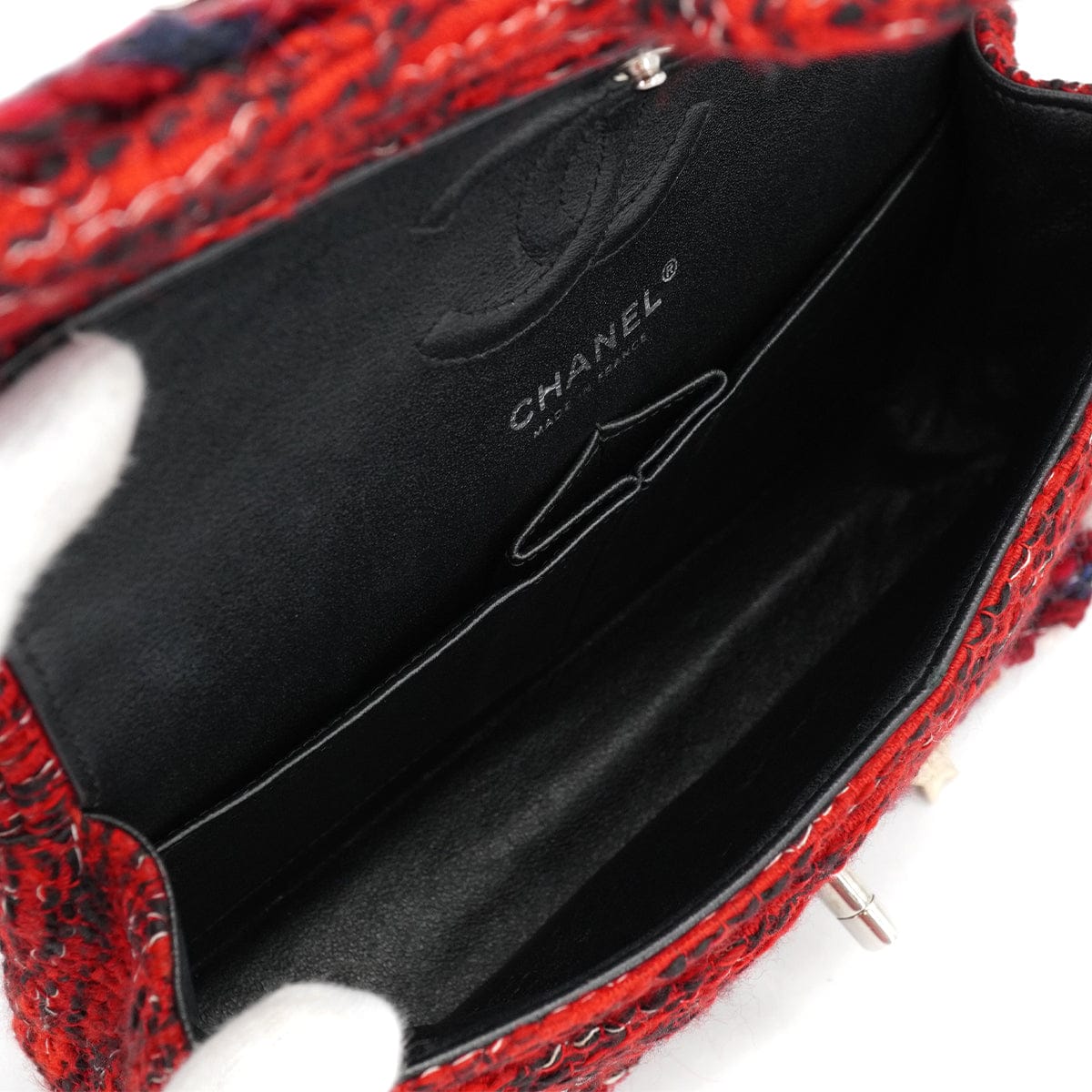 LUXURY PROMISE CHANEL MATELASSE CHAIN SHOULDER BAG ICON CHARM RED TWEED SILVER HARDWARE 90331401