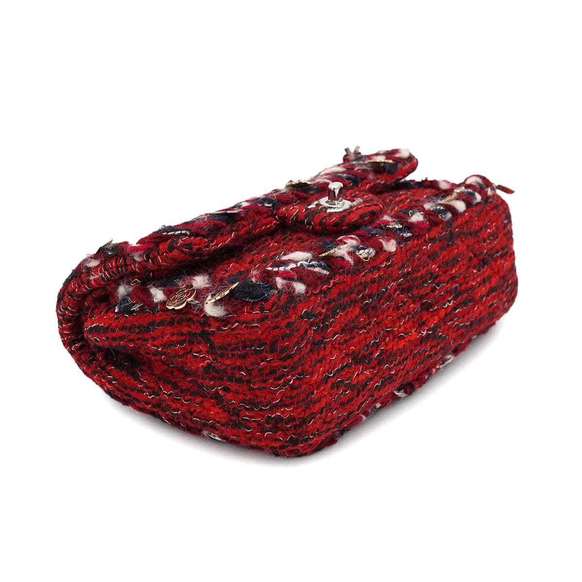 LUXURY PROMISE CHANEL MATELASSE CHAIN SHOULDER BAG ICON CHARM RED TWEED SILVER HARDWARE 90331401