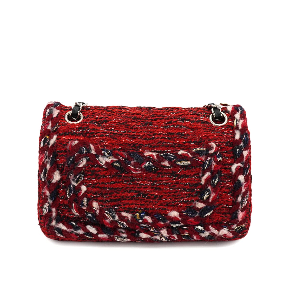 LUXURY PROMISE CHANEL MATELASSE CHAIN SHOULDER BAG ICON CHARM RED TWEED SILVER HARDWARE 90331401