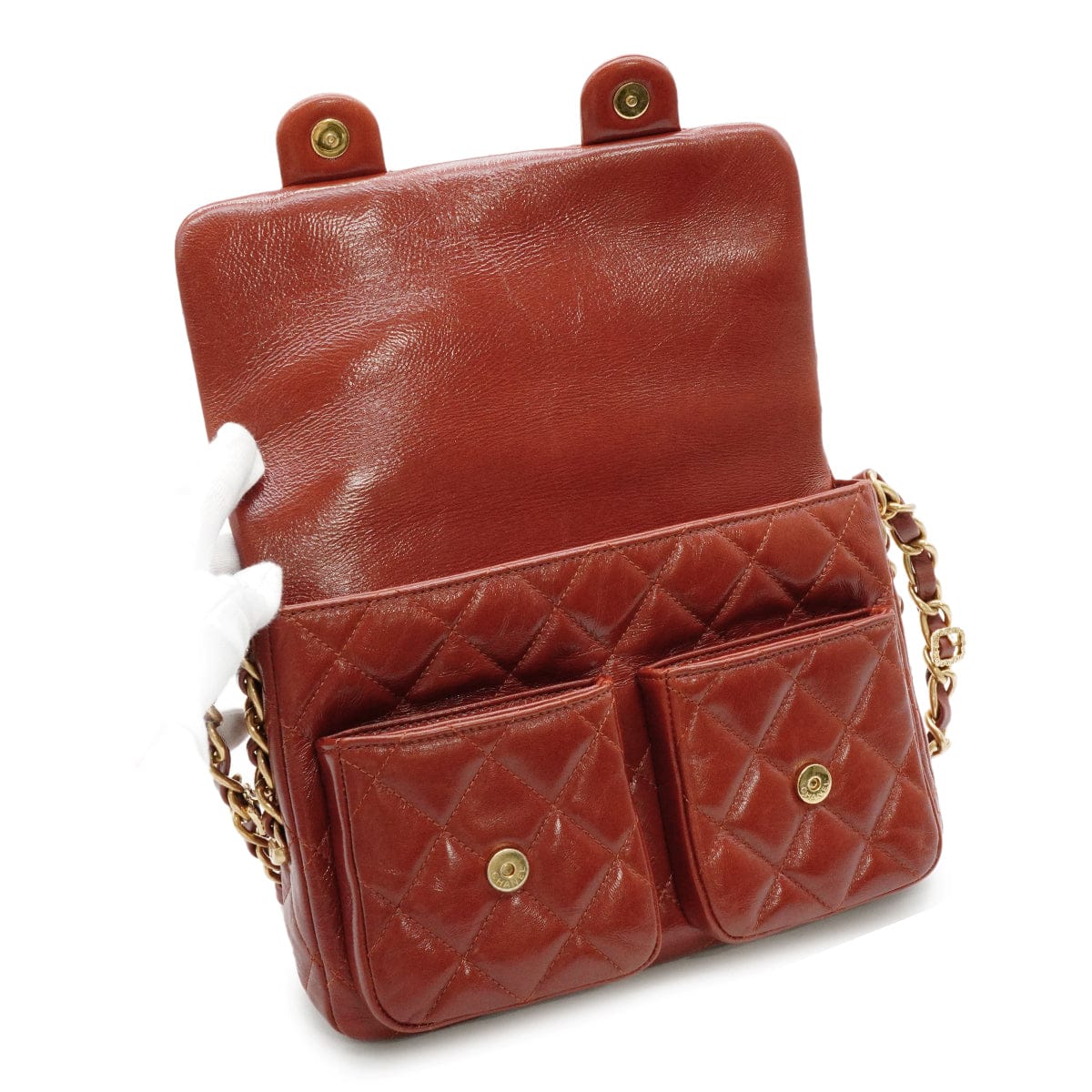 LUXURY PROMISE CHANEL MATELASSE DOUBLE COCOMARK CHAIN SHOULDER HAND BAG BROWN LEATHER GOLD HARDWARE 90342593