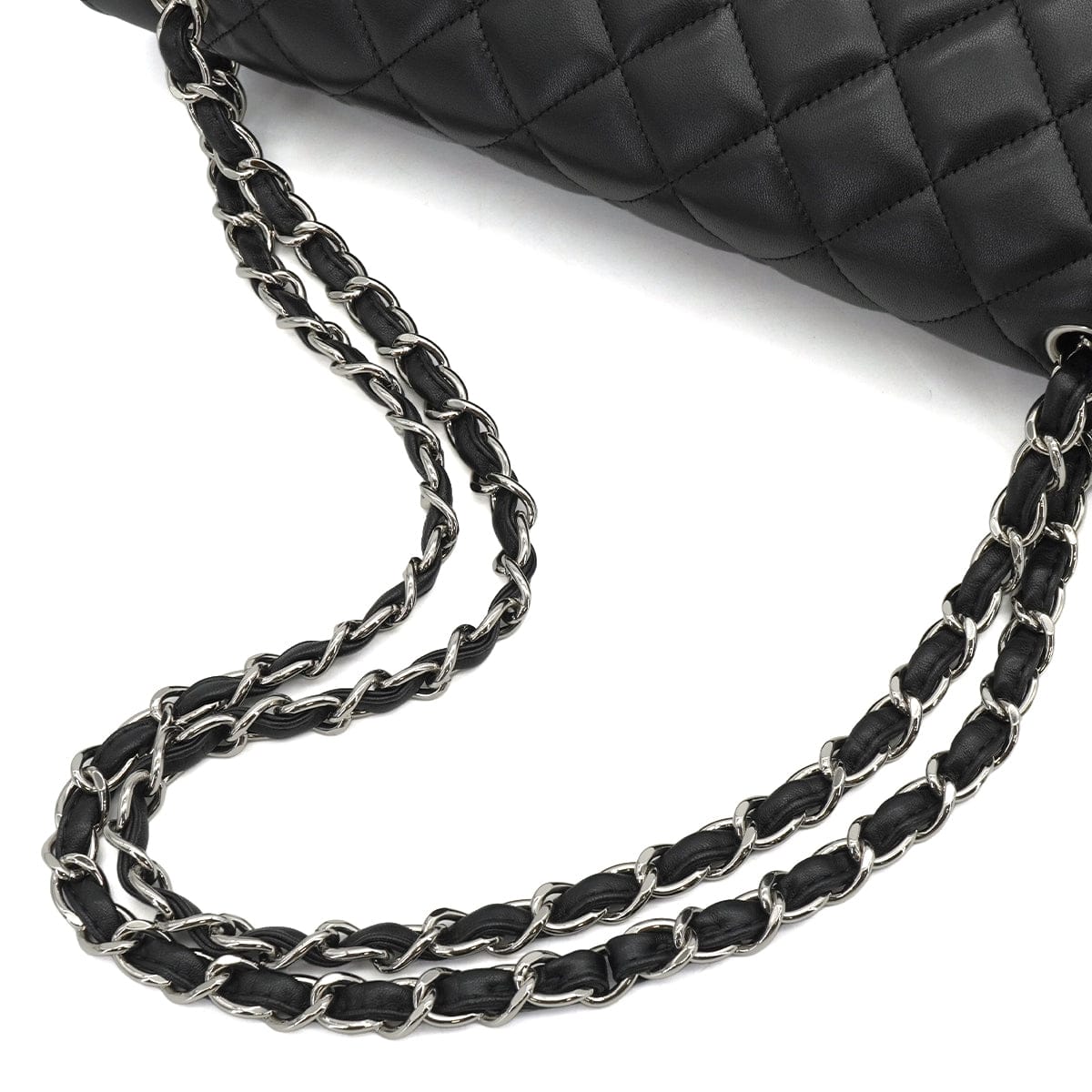 LUXURY PROMISE CHANEL MAXI MATELASSE 34 CHAIN SHOULDER BAG BLACK LAMB SKIN SILVER HARDWARE 90331673