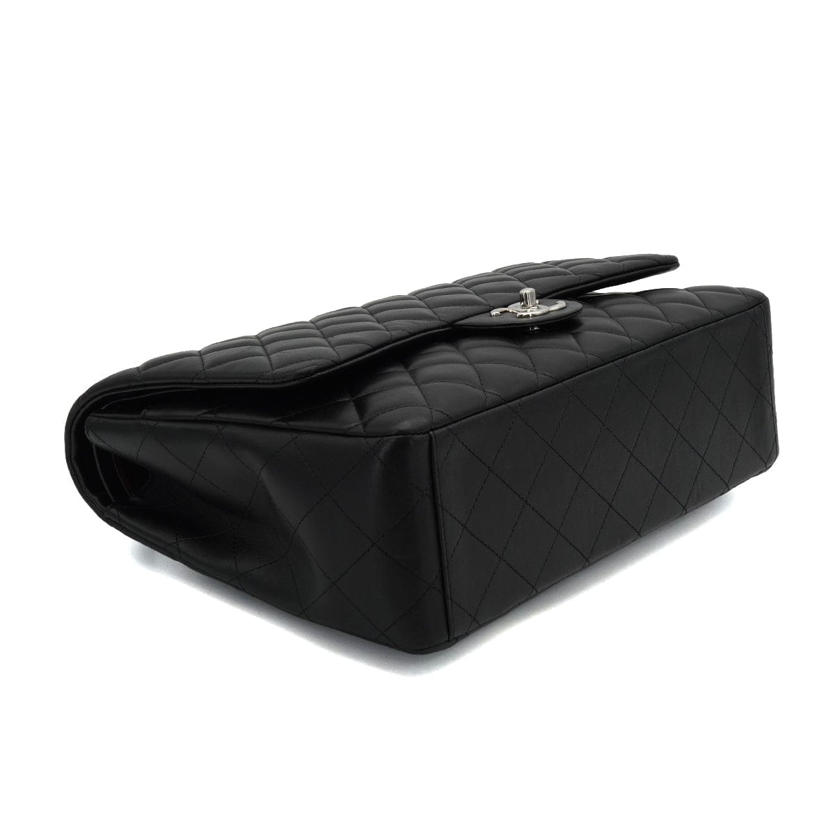 LUXURY PROMISE CHANEL MAXI MATELASSE 34 CHAIN SHOULDER BAG BLACK LAMB SKIN SILVER HARDWARE 90331673