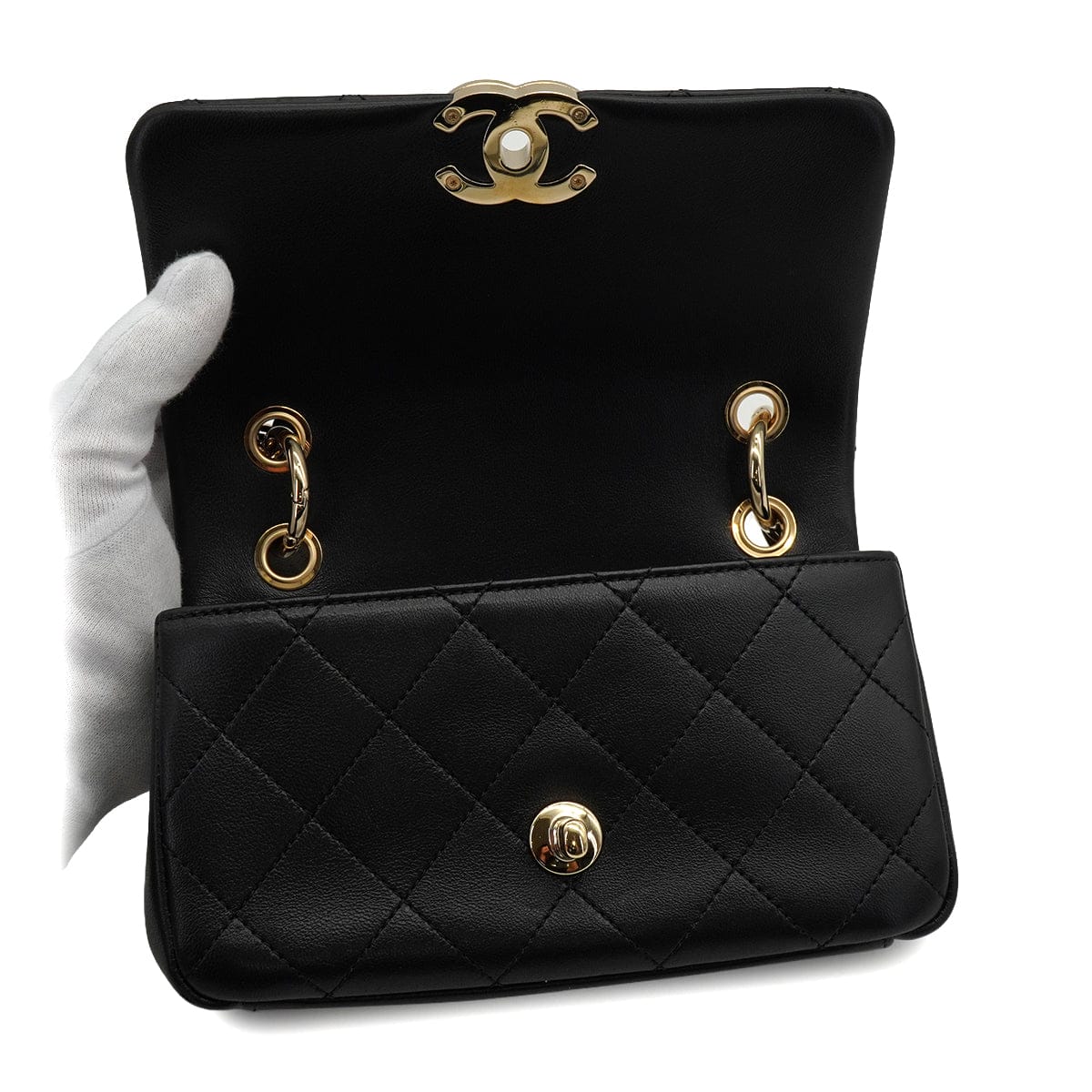 LUXURY PROMISE CHANEL MINI MATELASSE CHAIN SHOULDER BAG BLACK LAMB SKIN GOLD HARDWARE 90341846