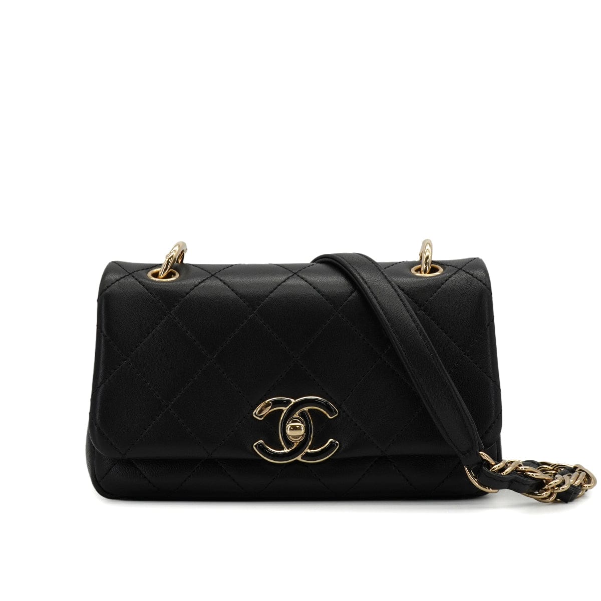 LUXURY PROMISE CHANEL MINI MATELASSE CHAIN SHOULDER BAG BLACK LAMB SKIN GOLD HARDWARE 90341846