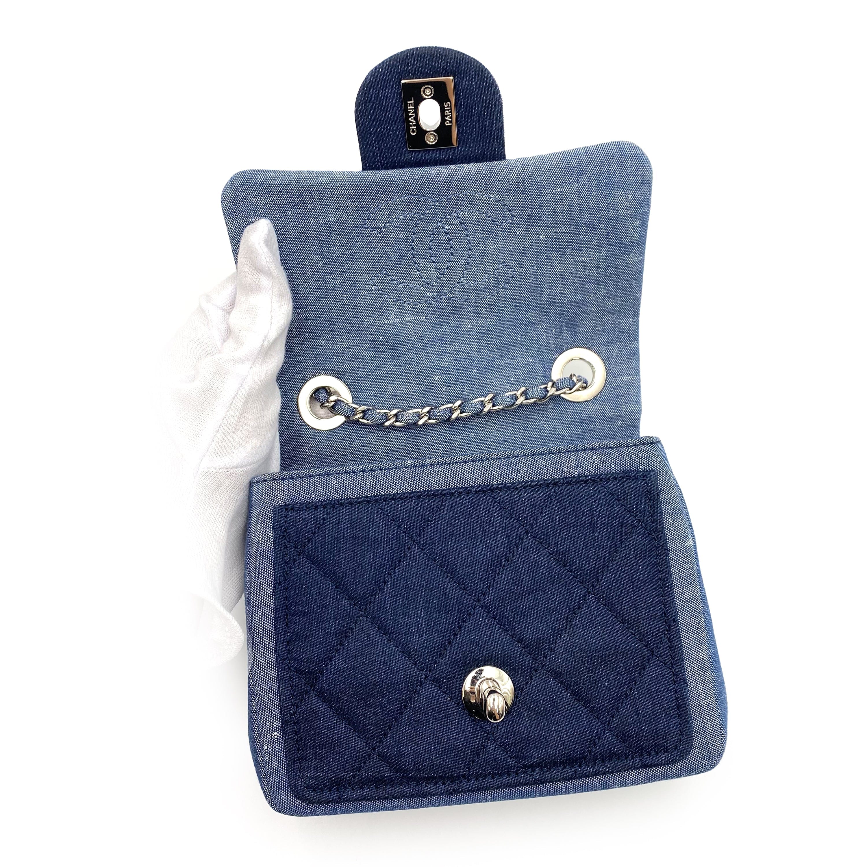 Luxury Promise CHANEL MINI MATELASSE CHAIN SHOULDER BAG BLUE DENIM 90234543