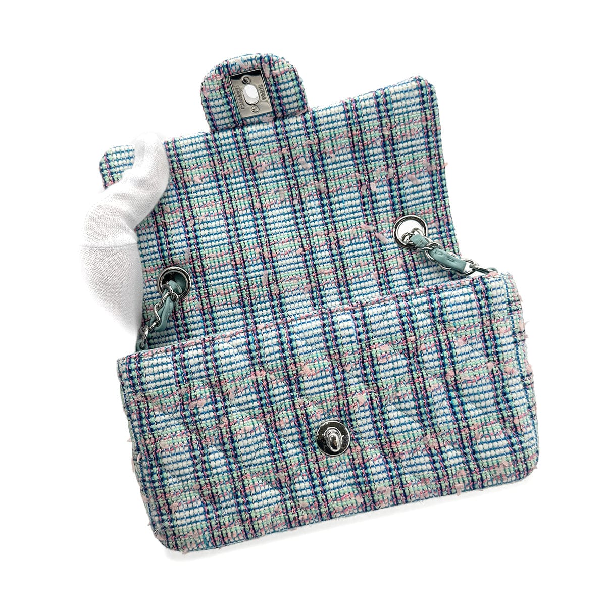 LUXURY PROMISE CHANEL MINI MATELASSE CHAIN SHOULDER BAG BLUE TWEED 90273071