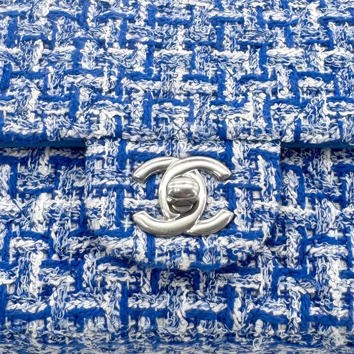 LUXURY PROMISE CHANEL MINI MATELASSE CHAIN SHOULDER BAG BLUE TWEED 90279798