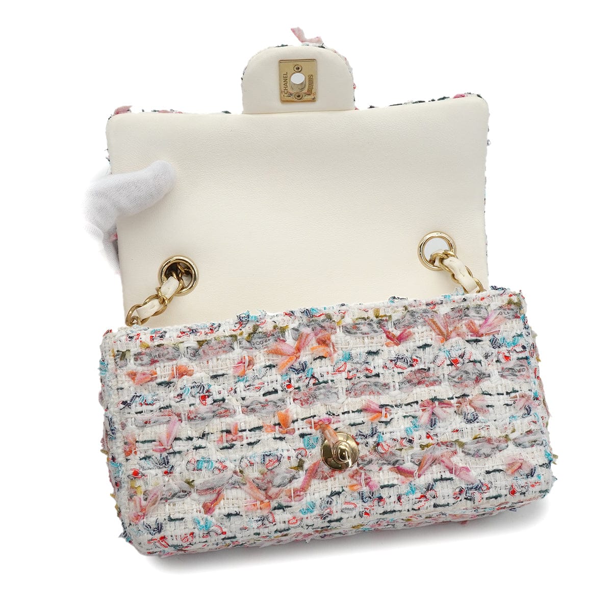 LUXURY PROMISE CHANEL MINI MATELASSE CHAIN SHOULDER BAG MULTICOLOR TWEED GOLD HARDWARE 90335836