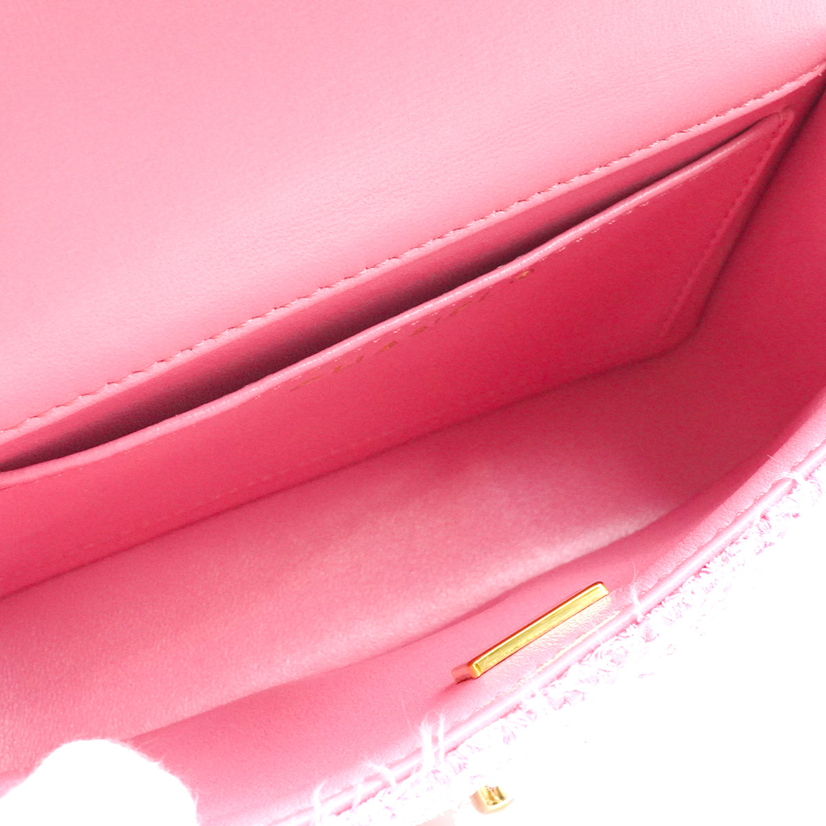 LUXURY PROMISE CHANEL MINI MATELASSE FAUX PEARL CHAIN SHOULDER BAG PINK TWEED GOLD HARDWARE 90339652