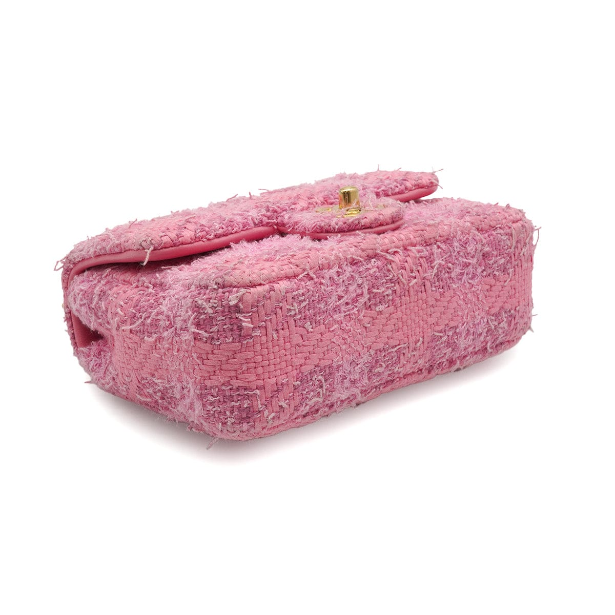 LUXURY PROMISE CHANEL MINI MATELASSE FAUX PEARL CHAIN SHOULDER BAG PINK TWEED GOLD HARDWARE 90339652
