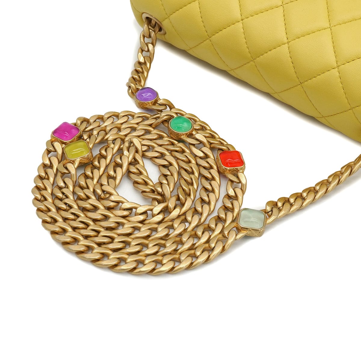 LUXURY PROMISE CHANEL MINI MATELASSE JEWELRY CHAIN SHOULDER BAG YELLOW LAMB SKIN GOLD HARDWARE 90332579
