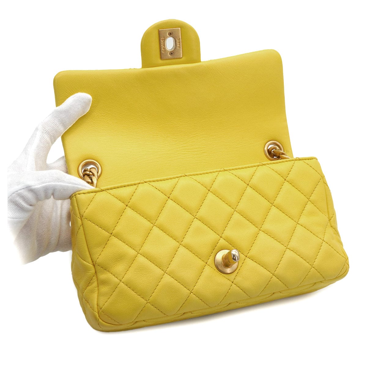 LUXURY PROMISE CHANEL MINI MATELASSE JEWELRY CHAIN SHOULDER BAG YELLOW LAMB SKIN GOLD HARDWARE 90332579